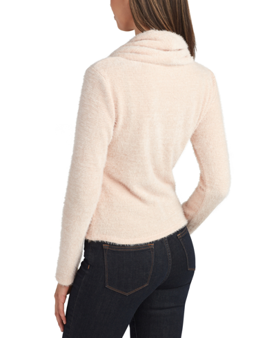 Shop Bcx Juniors' Shirred-front Fuzzy Cowlneck Sweater In Blush