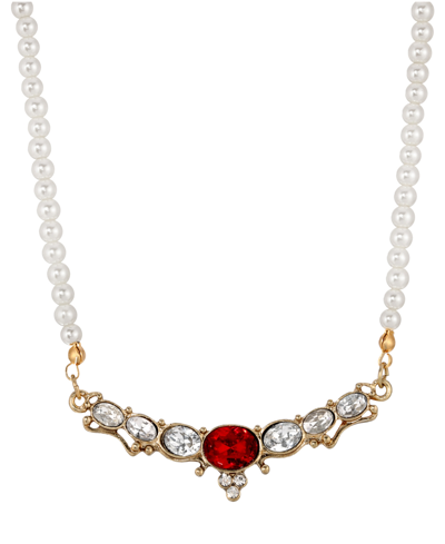 Shop 2028 Imitation Pearl Red Glass Crystal Collar Necklace
