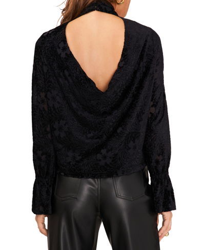 Shop 1.state Women's High-neck Open-back Long-sleeve Blouse In Rich Black