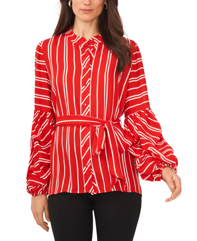 Shop Vince Camuto Plus Size Striped Belted Blouse In Red