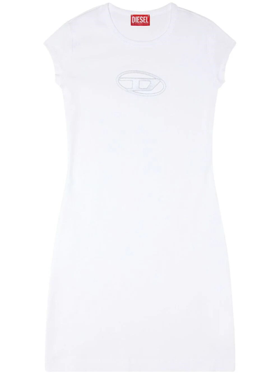 Shop Diesel `d-angiel` Short Dress With Cut-out And Logo Plaque In White