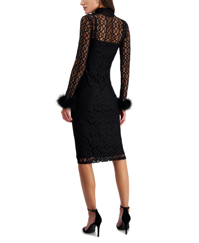 Shop Rachel Rachel Roy Women's Lydie Deco Lace Feather-trim Dress In Black