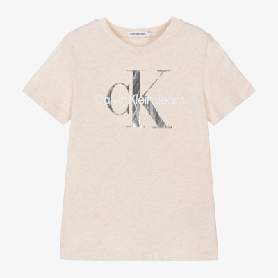 Shop Calvin Klein Girls Beige Cotton T-shirt
