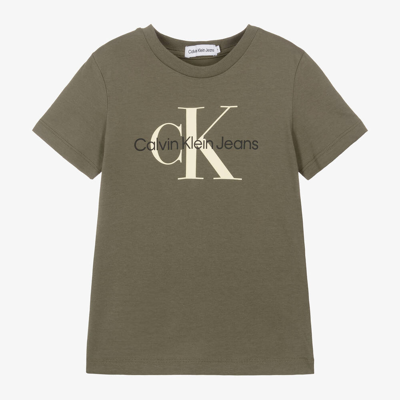 Shop Calvin Klein Olive Green Cotton T-shirt