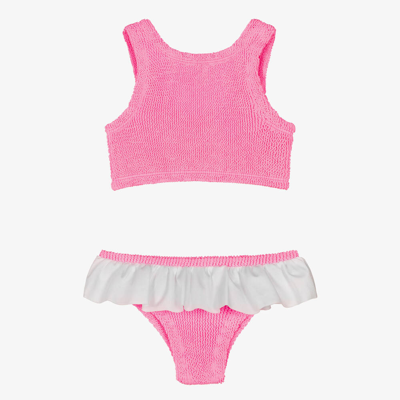 Shop Hunza G Girls Pink & White Crinkle Frill Bikini