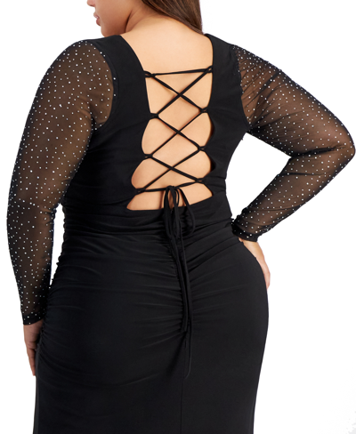 Shop City Studios Trendy Plus Size Ruched Lace-up-back Gown In Black