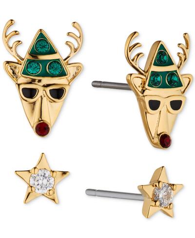 Shop Ava Nadri Gold-tone 2-pc. Set Crystal Reindeer & Star Stud Earrings