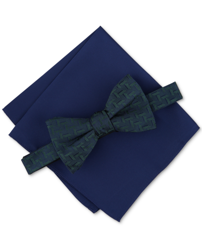 Shop Alfani Men's Belton Geo-print Bow Tie & Pocket Square Set, Created For Macy's In Hunter