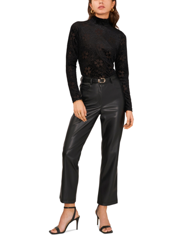 Shop 1.state Women's Velvet Floral Long-sleeve Turtleneck Top In Rich Black