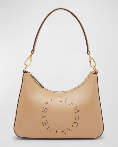 Shop Stella Mccartney Logo Vegan Leather Shoulder Bag In Sand