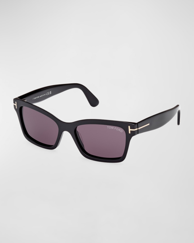 Shop Tom Ford Mikel Acetate Square Sunglasses In Shiny Black Smoke