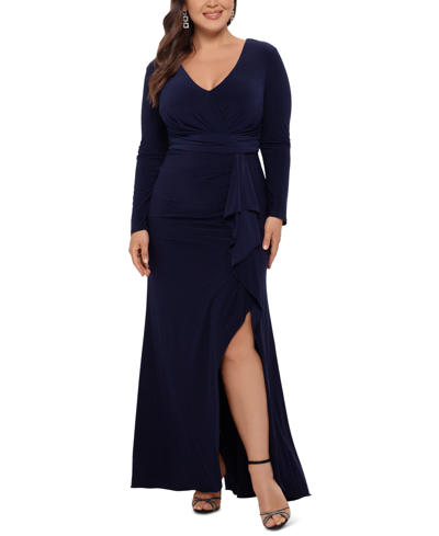 Shop Betsy & Adam Plus Size V-neck Gown In Navy