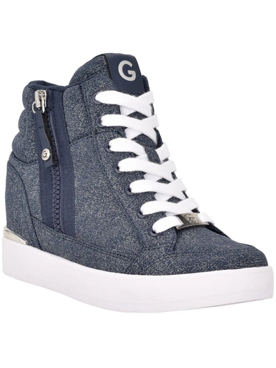 Shop Gbg Los Angeles Nelly Womens Glitter Wedges Casual And Fashion Sneakers In Blue