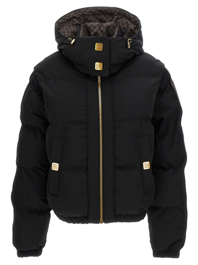 Shop Balmain Mini Monogram Down Jacket In Black