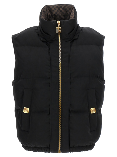 Shop Balmain Mini Monogram Down Jacket In Black