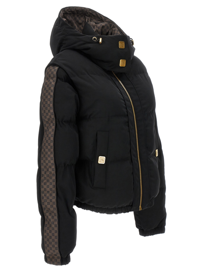 Shop Balmain Mini Monogram Down Jacket In Black