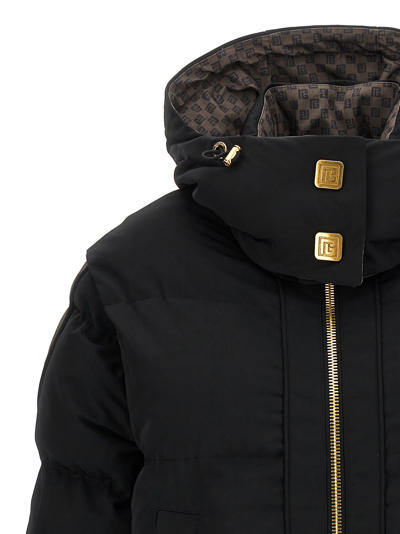 Shop Balmain Mini Monogram Down Jacket In Black