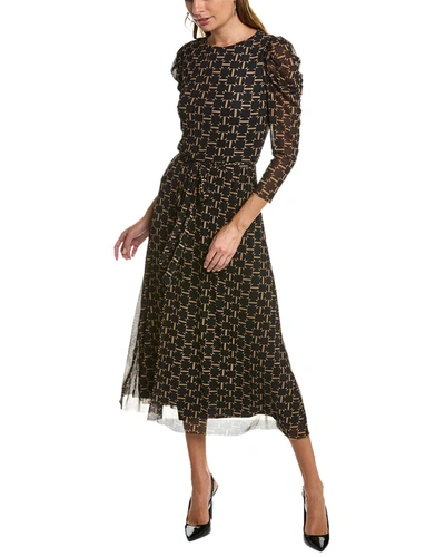 Shop Anne Klein Puff Sleeve Midi Dress In Brown