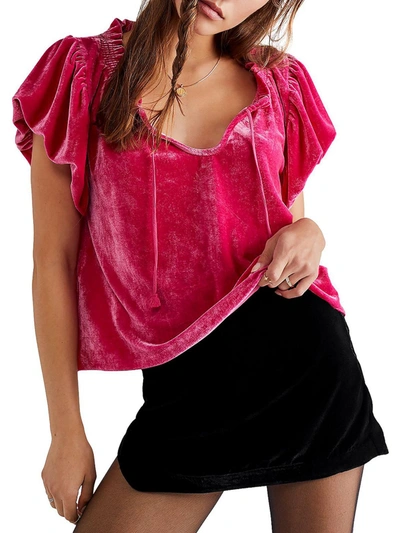 Shop Free People Womens Puffed Sleeves Velvet Cropped In Pink