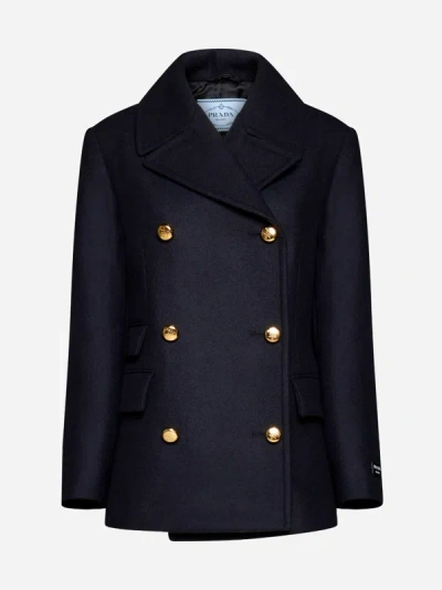 Shop Prada Virgin Wool Peacoat In Blue