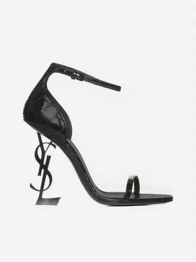 Shop Saint Laurent Ysl Opyum Patent Leather Sandals In Black