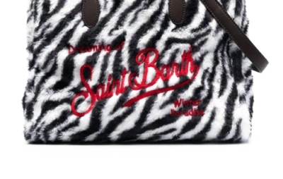Shop Mc2 Saint Barth Women's Zebra Print Wool Leather Tote Handbag In Black White