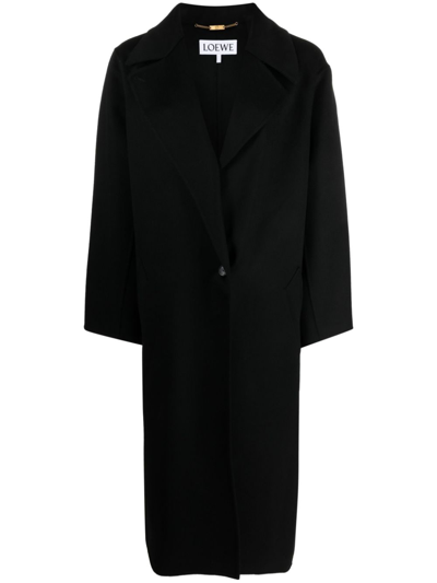 Shop Loewe Wool And Cashmere Blend Single-breasted Long Coat In Black