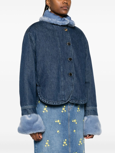 Shop Emporio Armani Faux Fur Detail Denim Jacket In Blue