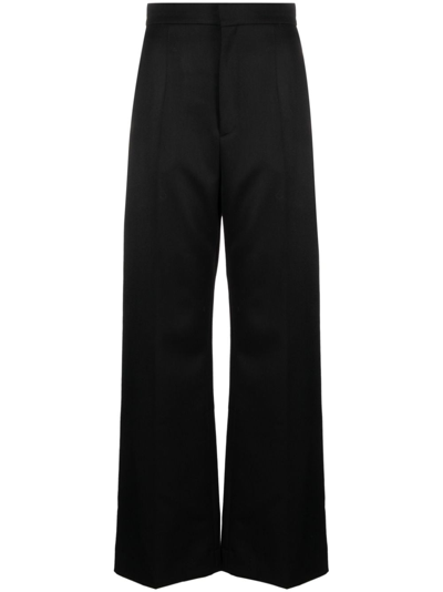 Shop Loewe Wool High Waisted Trousers In Black