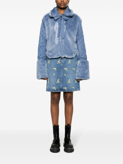 Shop Emporio Armani Faux Fur Detail Denim Jacket In Blue