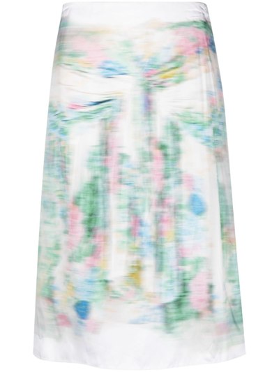 Shop Loewe Blurred Print Midi Skirt In White