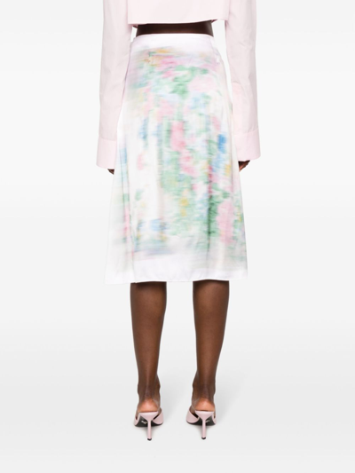 Shop Loewe Blurred Print Midi Skirt In White