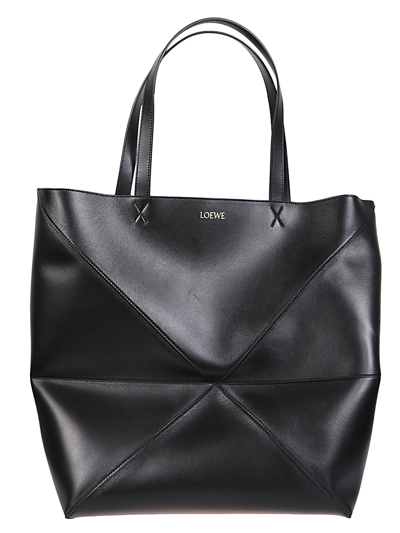 Shop Loewe Puzzle Fold Large Leather Tote Bag In Black