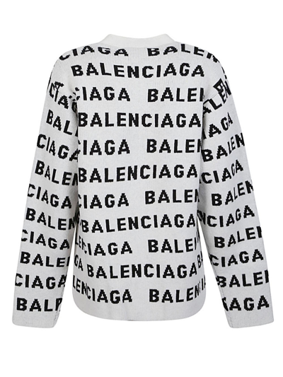 Shop Balenciaga Allover Logo Wool Cardigan In White