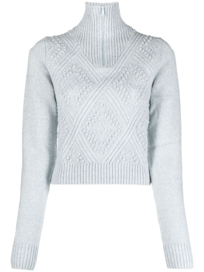 Shop Filippa K Cotton And Wool Blend Zipped Top In Blue
