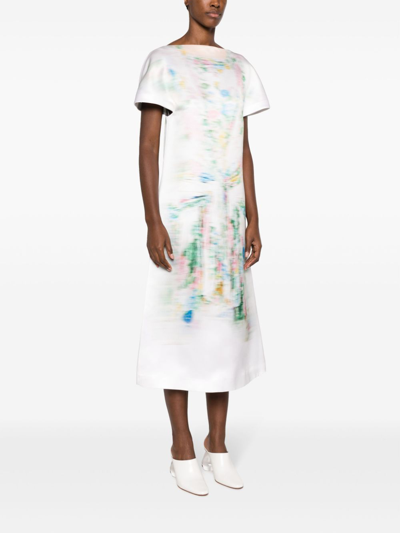 Shop Loewe Blurred Print Midi Dress In White