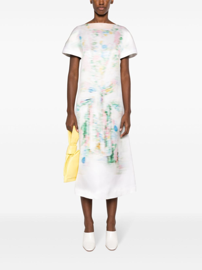 Shop Loewe Blurred Print Midi Dress In White
