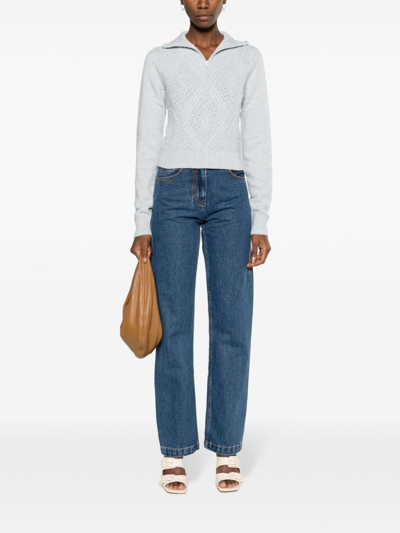Shop Filippa K Cotton And Wool Blend Zipped Top In Blue