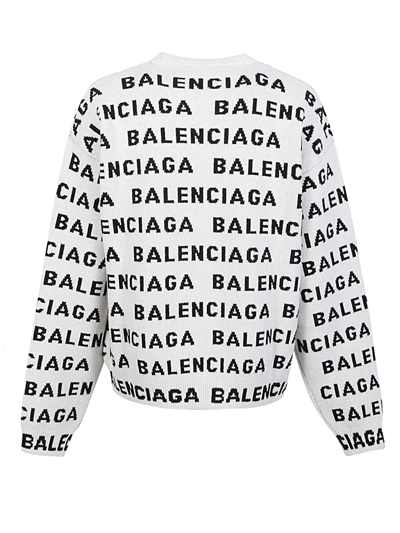 Shop Balenciaga Allover Logo Wool Crewneck Jumper In White