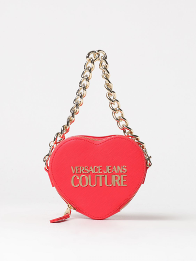 Shop Versace Jeans Couture Bag In Saffiano Synthetic Leather With Metallic Logo In Red