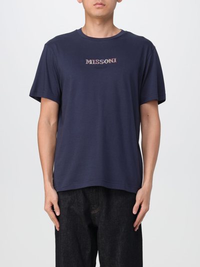 Shop Missoni Cotton T-shirt With Embroidery In Navy