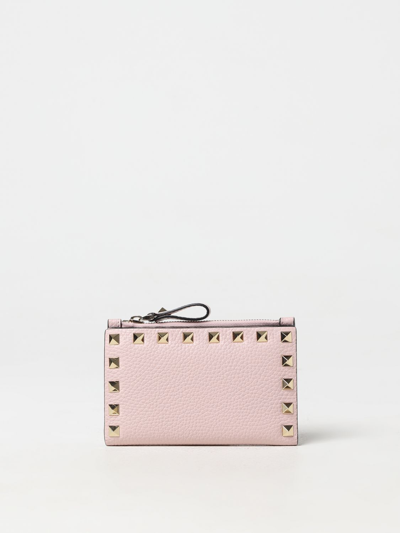 Shop Valentino Rockstud Wallet In Leather In Pink