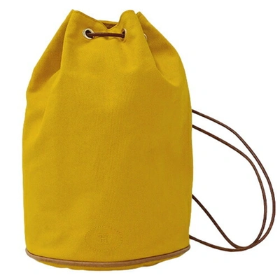 Shop Hermes Polochon Canvas Backpack Bag () In Yellow