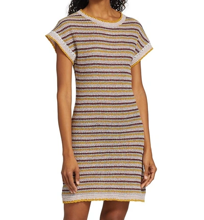 Shop See By Chloé Textured Summer Striped Lurex Knit Dress In Tan In Multi