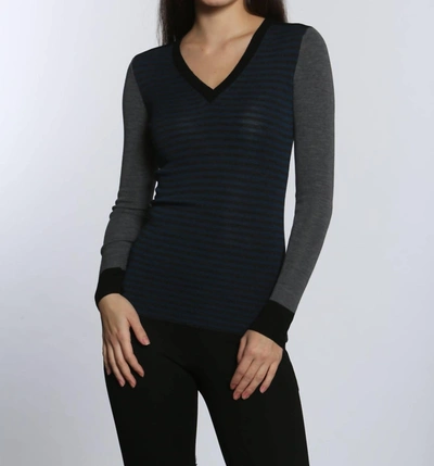 Label+thread Skinny Rib Vee Pullover In Charcoal/ocean In Multi