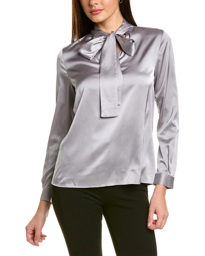 Shop Anne Klein Tie-neck Blouse In Grey