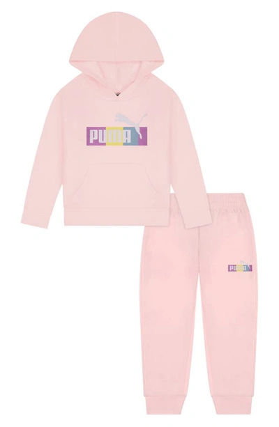 Shop Puma Fleece Pullover Hoodie & Joggers Set In Light Pink / White