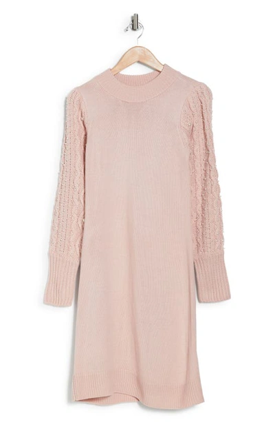 Shop Eliza J Imitation Pearl Long Sleeve Sweater Dress In Blush