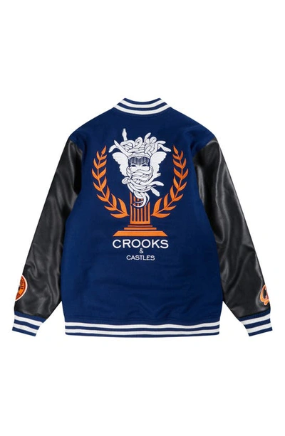 Shop Crooks & Castles Collegiate Group Varsity Jacket In Navy