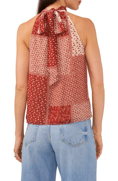 1.state Patchwork Floral Halter Neck Top In Mahogany Red